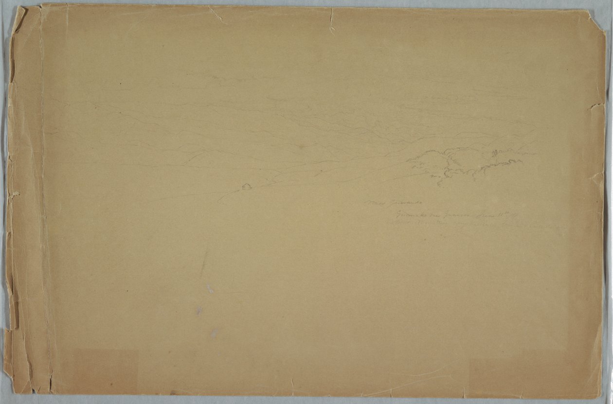 Dibujo, Valle entre montañas, Guanoco, cerca de Guaranda, Ecuador., 11 de junio de 1857 de Frederic Edwin Church