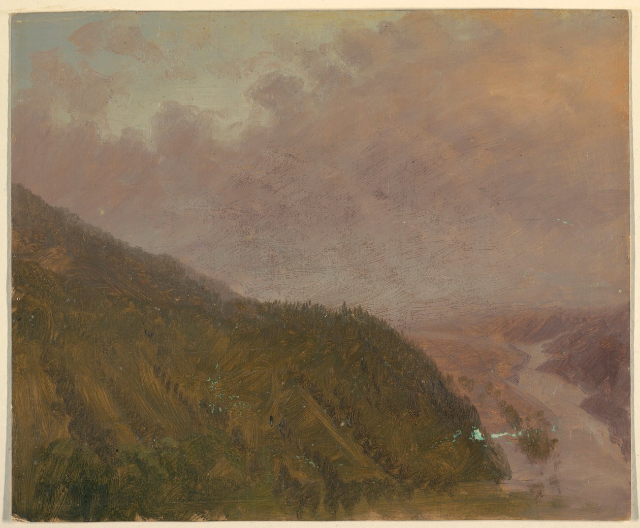 Dibujo, Valle desde lo alto de una colina (Europa), 1860-70 de Frederic Edwin Church