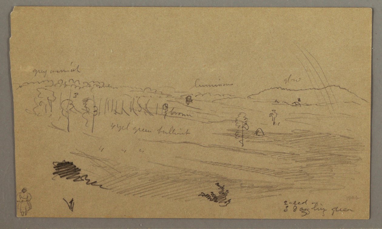 Dibujo, Valle, arco iris, posiblemente 1865-66 de Frederic Edwin Church
