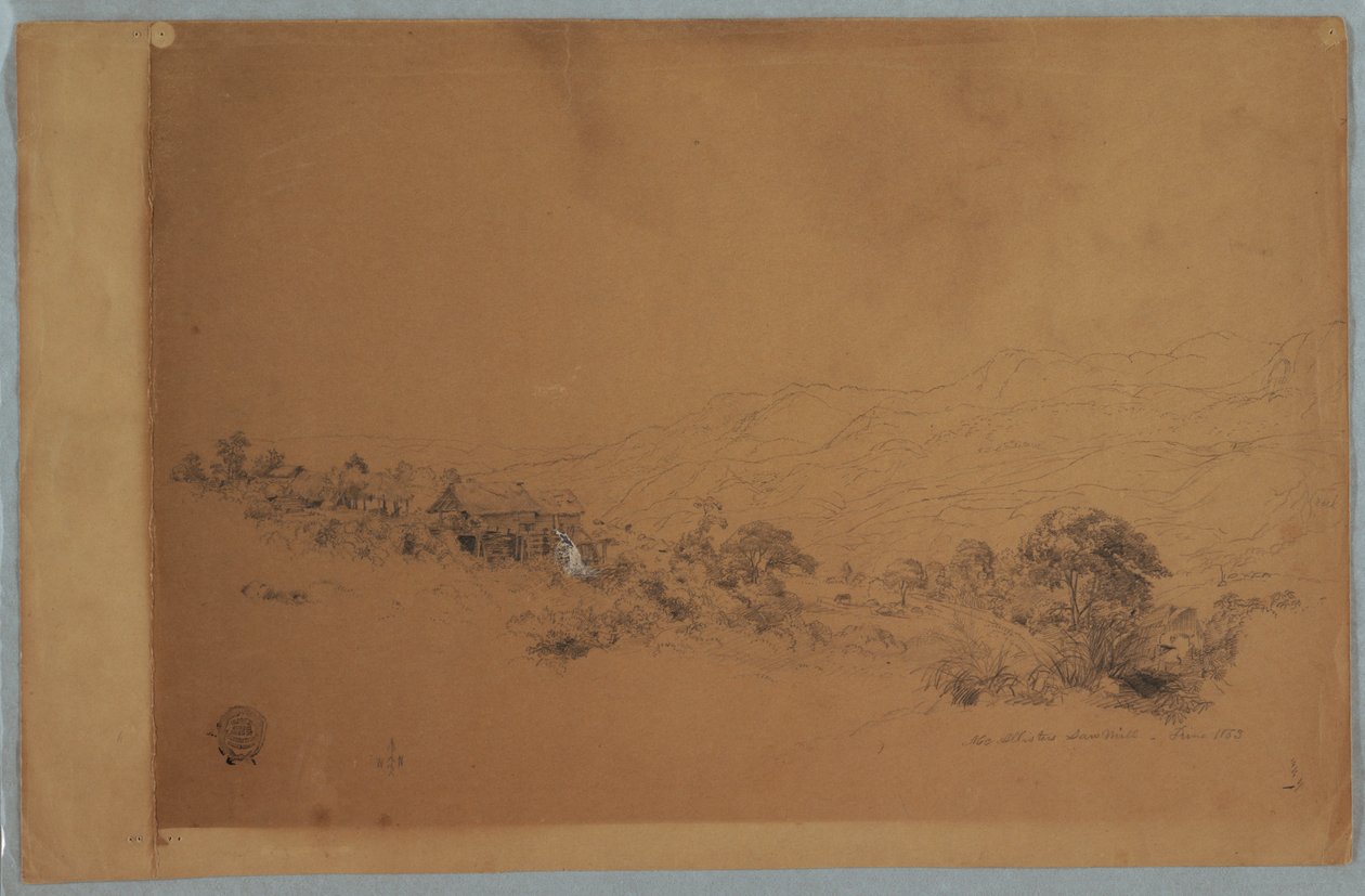 Dibujo, Valle con el aserradero McAllisters, Colombia, junio de 1853 de Frederic Edwin Church