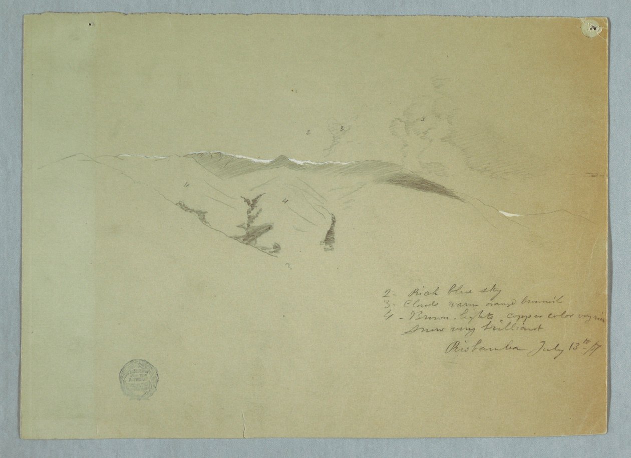 Dibujo, Valles y crestas nevadas, Riobamba, Ecuador, 13 de julio de 1857 de Frederic Edwin Church