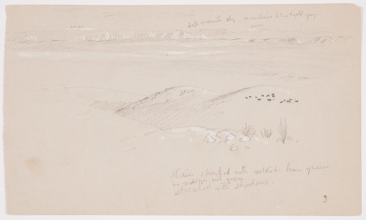 Dibujo, Vista de las colinas y la llanura hacia las montañas, Valle de El Yemen, febrero de 1868 de Frederic Edwin Church