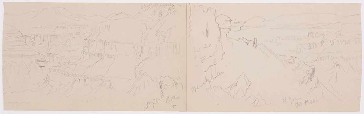 Dibujo, Vista de las colinas y la llanura hacia las montañas, Valle de El Yemen, febrero de 1868 de Frederic Edwin Church