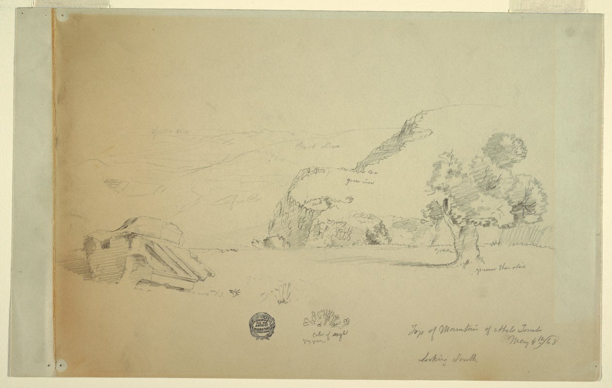 Dibujo, Vista desde la colina al oeste del suk wadi, 4 de mayo de 1868 de Frederic Edwin Church