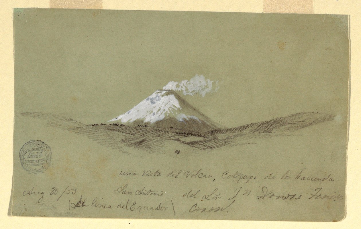 Dibujo, Vista del Cotapaxi desde la Hacienda San Antonio, Ecuador, 30 de agosto de 1853 de Frederic Edwin Church