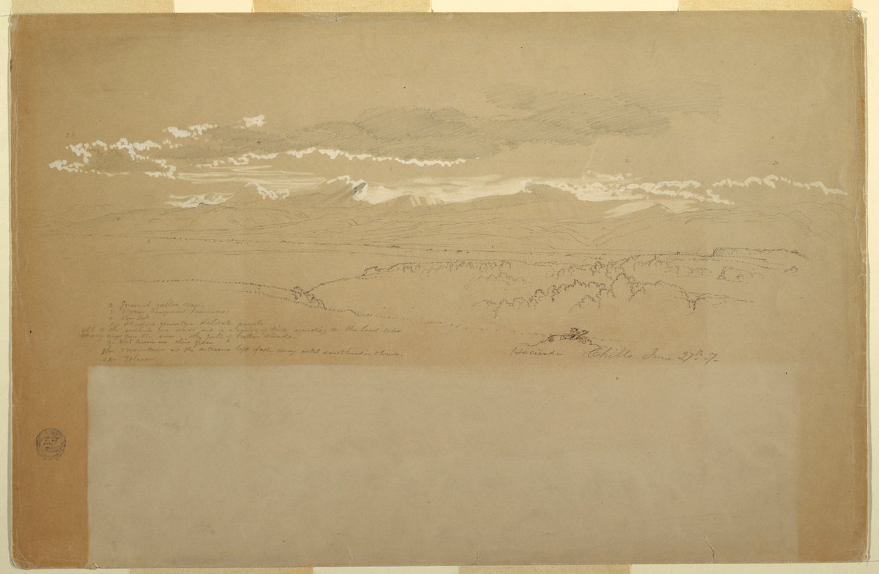 Dibujo, Vista de la cordillera, Ecuador, 27 de junio de 1857 de Frederic Edwin Church