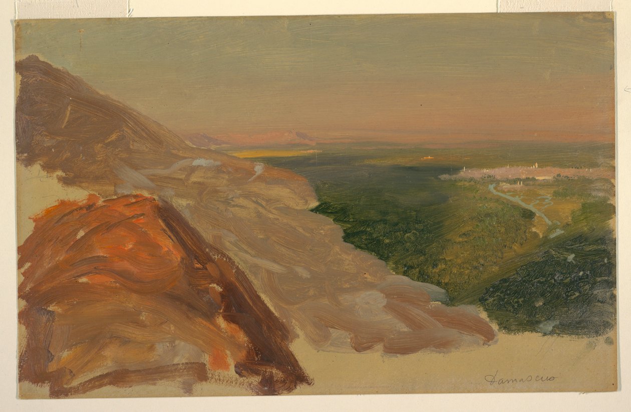Dibujo, Vista de una llanura con Damasco, Siria, desde las montañas., mayo de 1868 de Frederic Edwin Church
