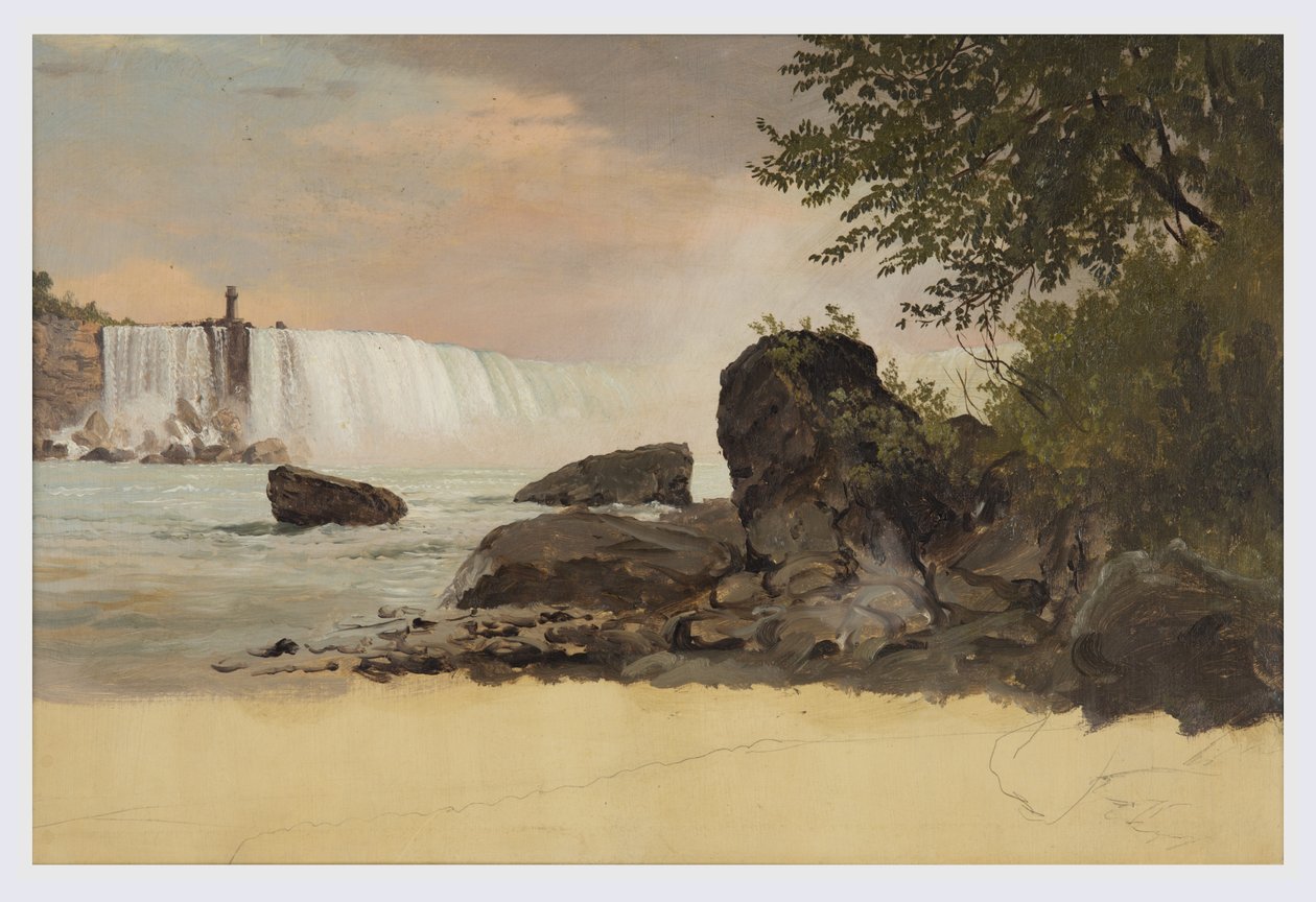 Dibujo, Vista de las cataratas canadienses y de la isla Goat, septiembre u octubre de 1856 de Frederic Edwin Church
