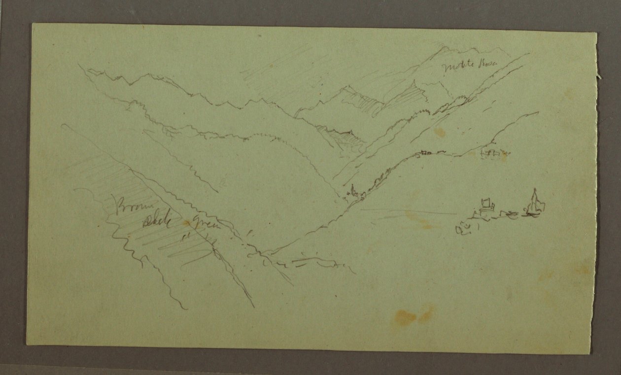 Dibujo, Pueblo y valle escarpado (Alpes), 1868-69 de Frederic Edwin Church