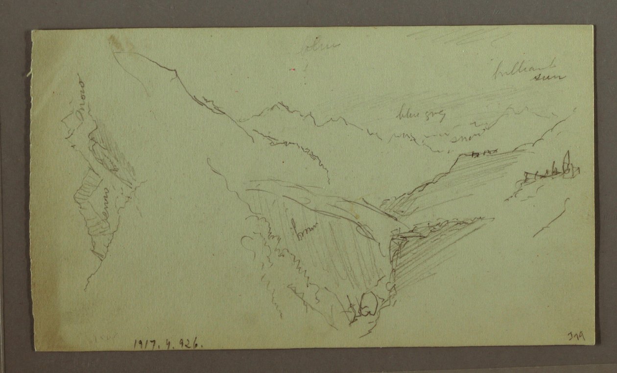 Dibujo, Pueblo y valle escarpado (Alpes), 1868-69 de Frederic Edwin Church