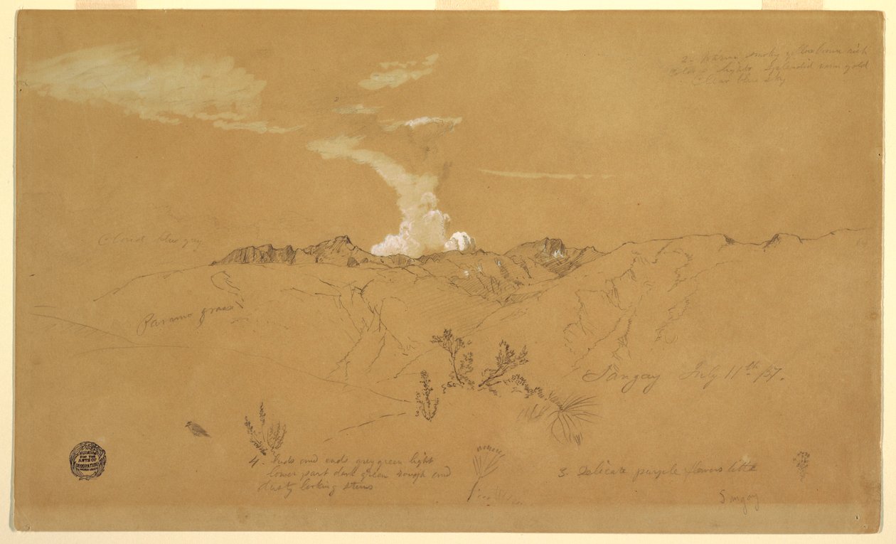 Dibujo, Volcán, Sangay, 11 de julio de 1857 de Frederic Edwin Church