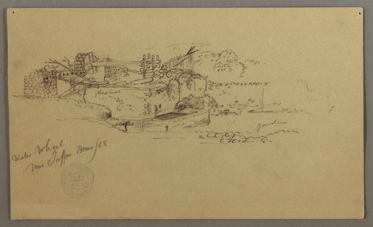 Dibujo, Noria con una pila en un jardín, Jaffa, Palestina [Tel Aviv, Israel], marzo de 1868 de Frederic Edwin Church