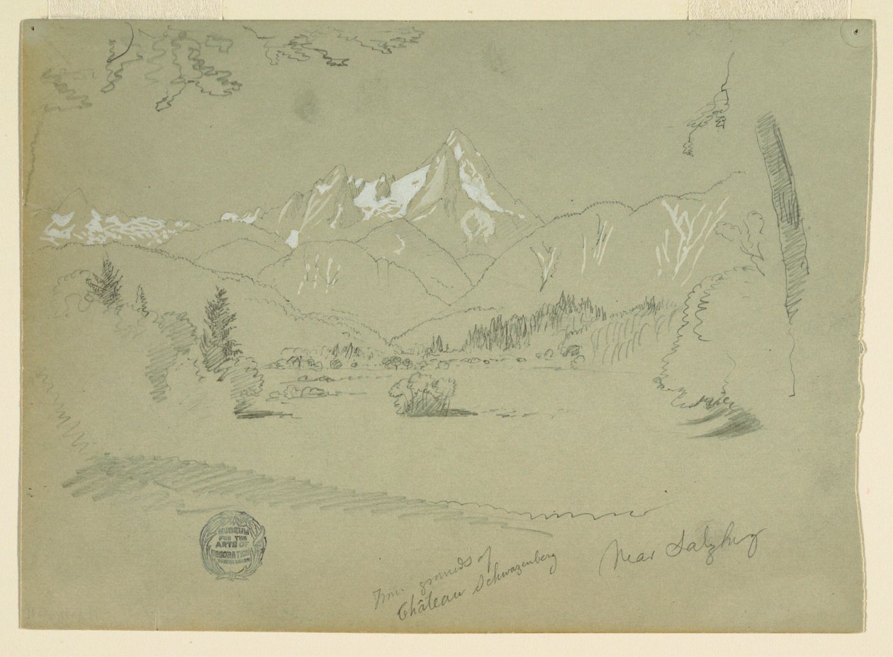Dibujo, Watzmann desde el suelo del castillo de Aigen, cerca de Salzburgo, junio-julio de 1868 de Frederic Edwin Church