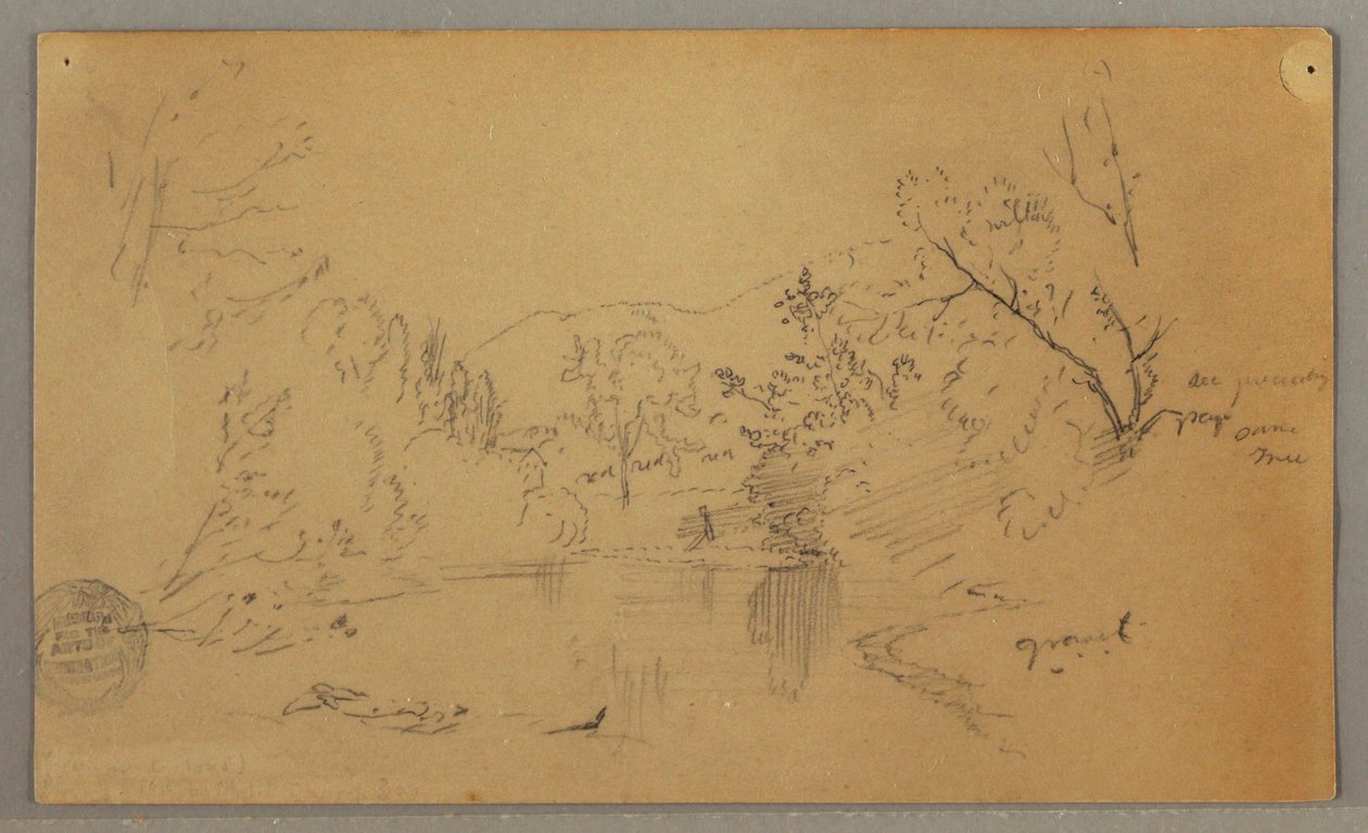 Dibujo, Río sinuoso en un valle boscoso, Vermont, octubre de 1865 de Frederic Edwin Church