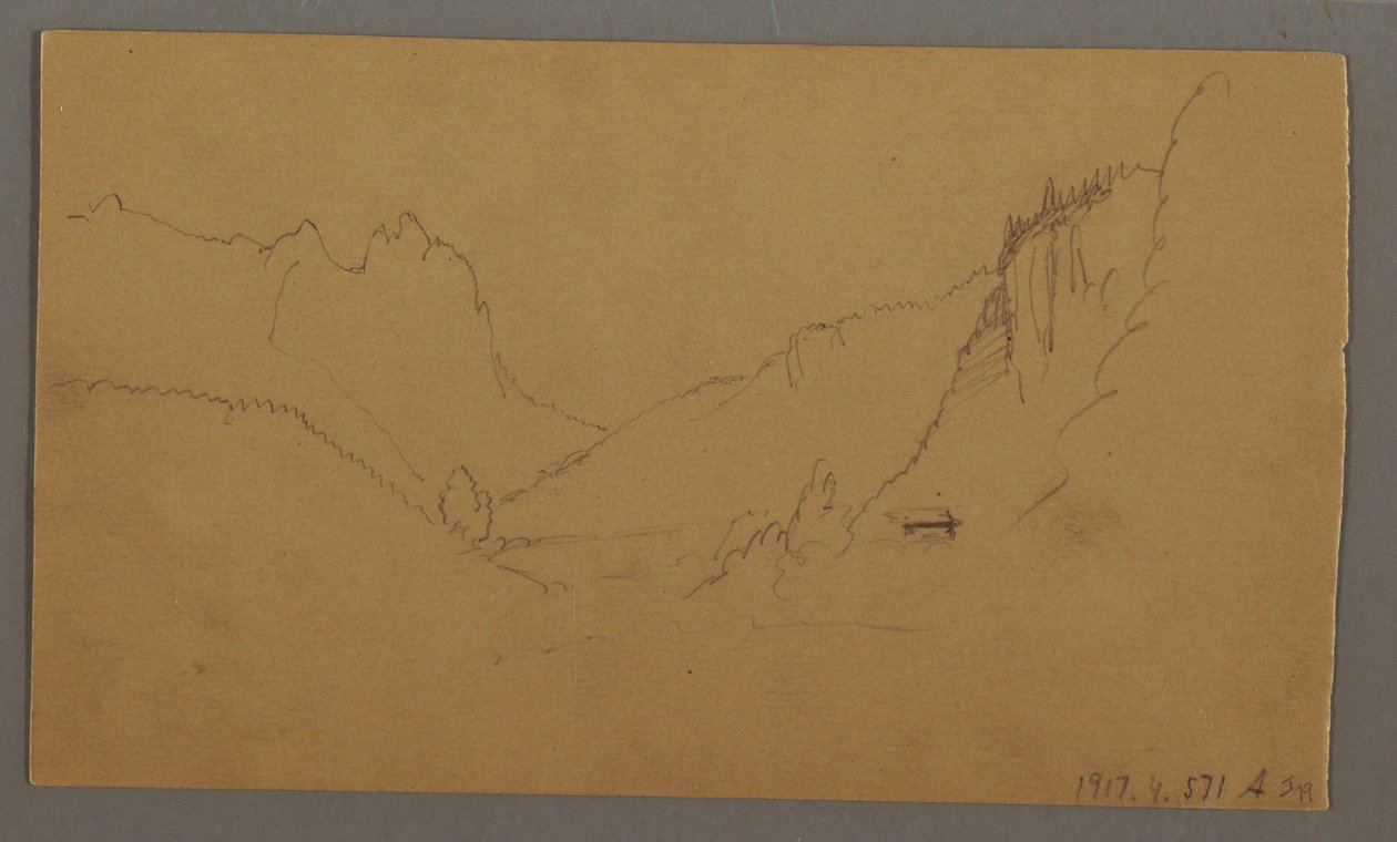 Dibujo, Camino sinuoso a través del valle, casa, posiblemente 1868 de Frederic Edwin Church