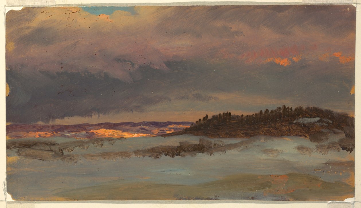 Dibujo, Paisaje invernal con Blue Hill al atardecer, Hudson, Nueva York, 1870-75 de Frederic Edwin Church