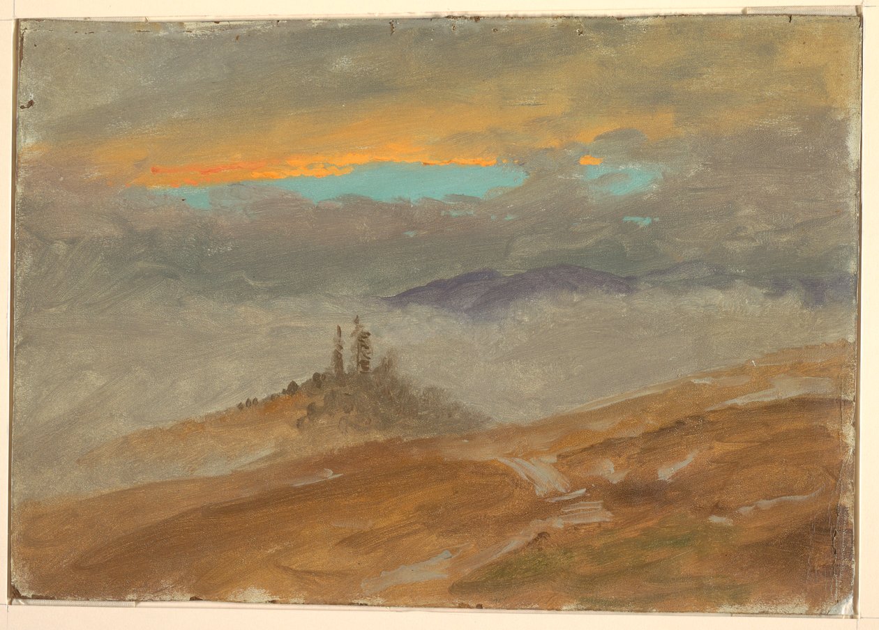 Dibujo, Paisaje de invierno, vista de la colina de Zuarry, crepúsculo, 1850-60 de Frederic Edwin Church