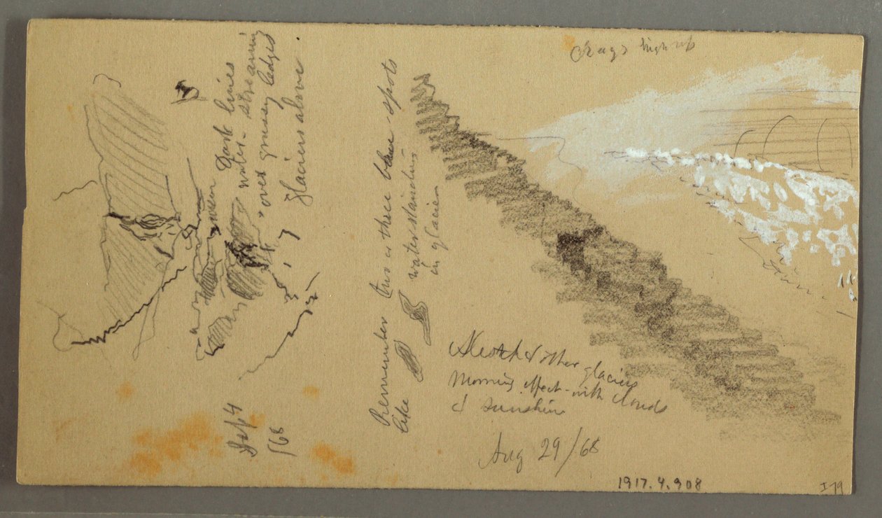 Dibujo, Mujeres lavándose en un abrevadero, Montañas, 28 de agosto de 1868 de Frederic Edwin Church