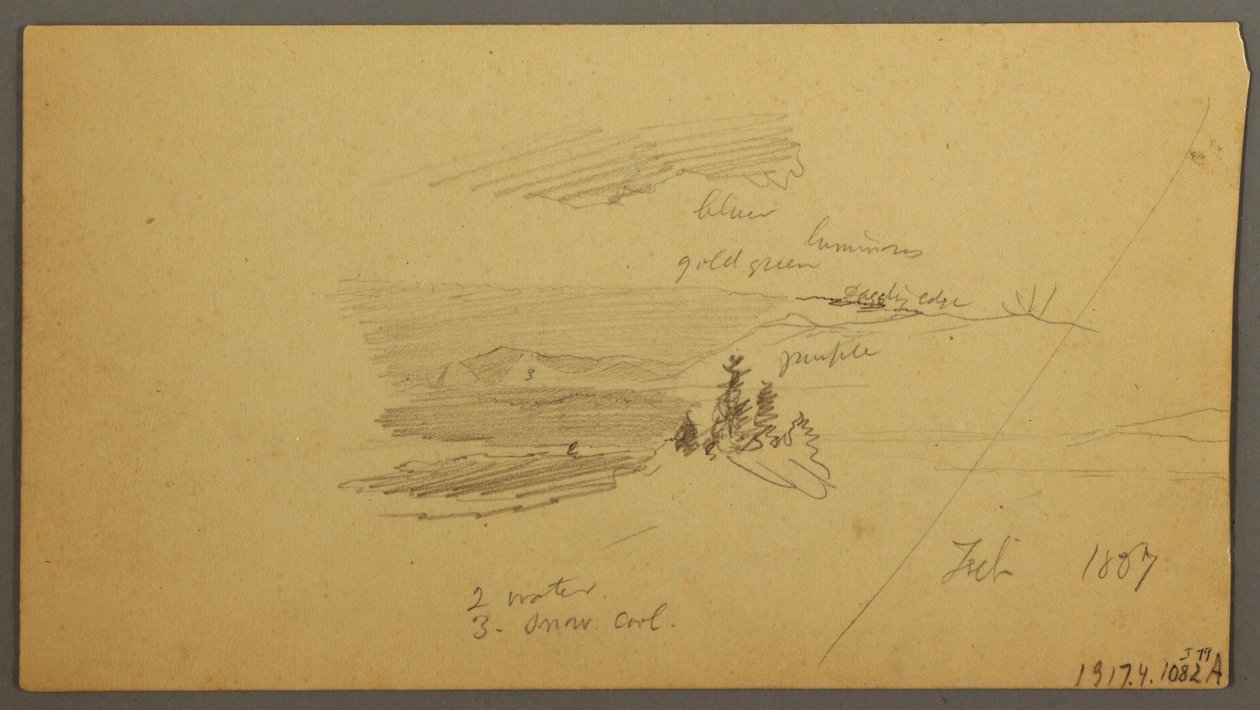 Dibujo, Colina boscosa, Valle montañoso, Sol, enero de 1866 de Frederic Edwin Church