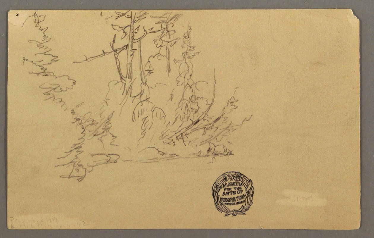 Dibujo, Ribera arbolada, posiblemente 1877 de Frederic Edwin Church