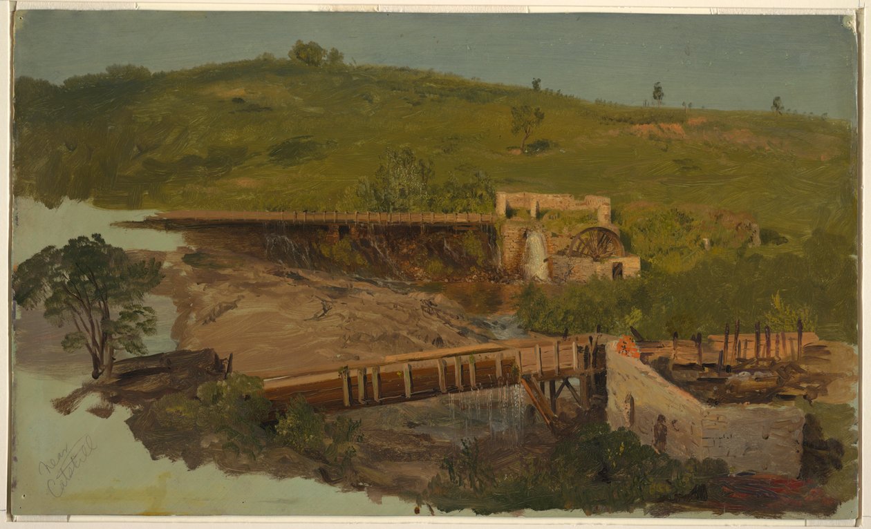Colina con viaductos y molinos en ruinas, cerca de Catskill, Nueva York de Frederic Edwin Church