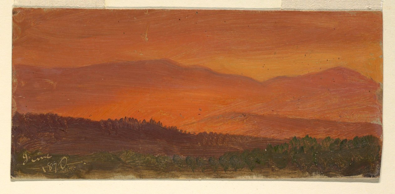 Valle del Hudson y Montañas Distantes al Atardecer de Frederic Edwin Church