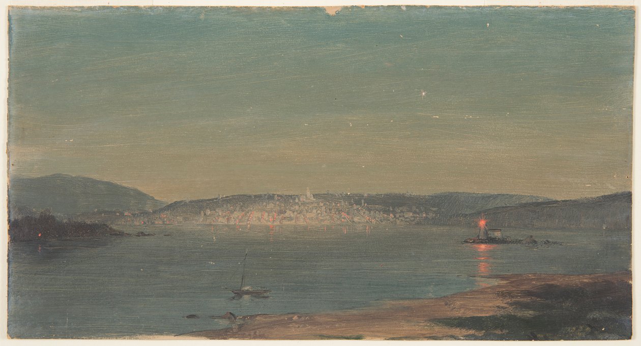 Vista nocturna de un puerto de Frederic Edwin Church