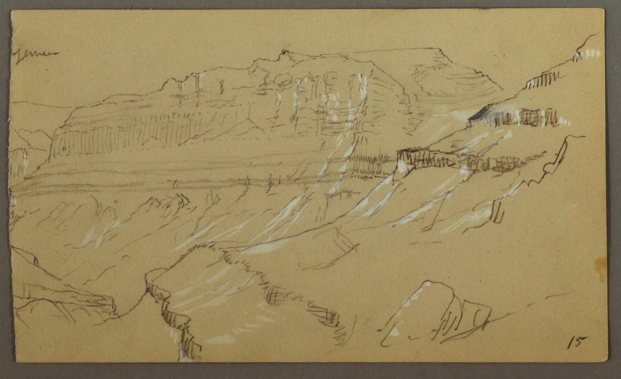 Parte derecha de un boceto del valle de El Yemen, Arabia: vista distante de Frederic Edwin Church