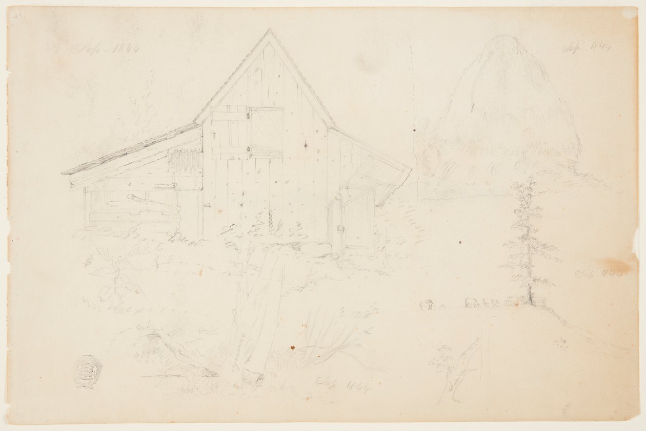 Boceto de un granero y un pajar de Frederic Edwin Church