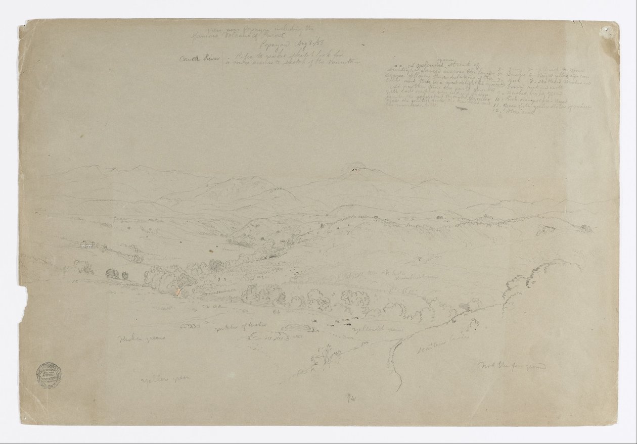 Estudio. Paisaje con el monte Puracé. Boceto. Paisaje de Frederic Edwin Church