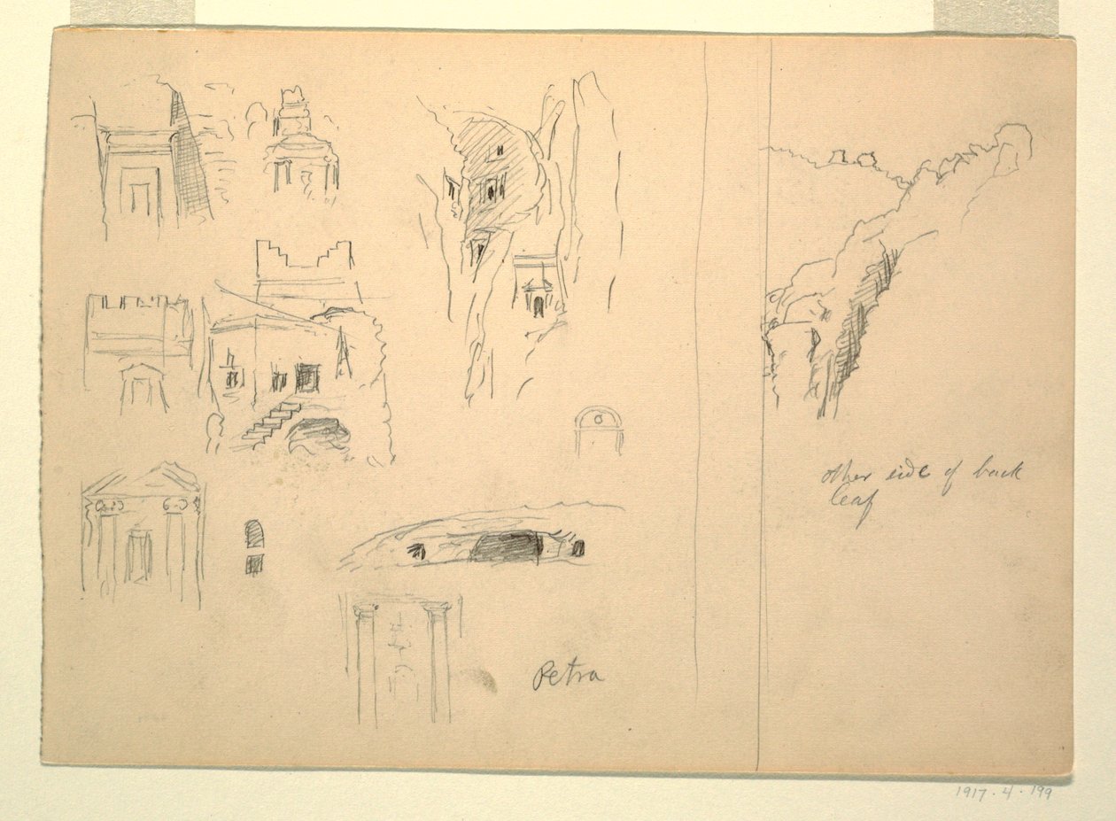 Diez Estudios de Tumbas y una Vista de Rocas, Petra, Jordania de Frederic Edwin Church