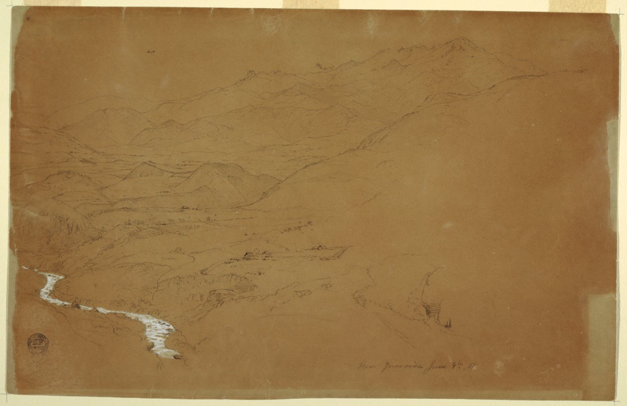 Valle con un arroyo y casas, cerca de Guaranda, Ecuador de Frederic Edwin Church