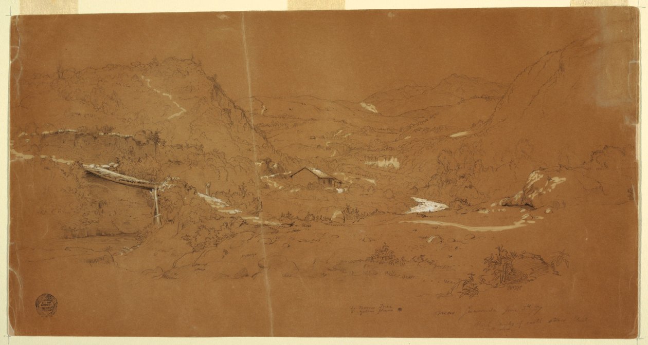 Valle con un puente y casas, cerca de Guaranda, Ecuador de Frederic Edwin Church
