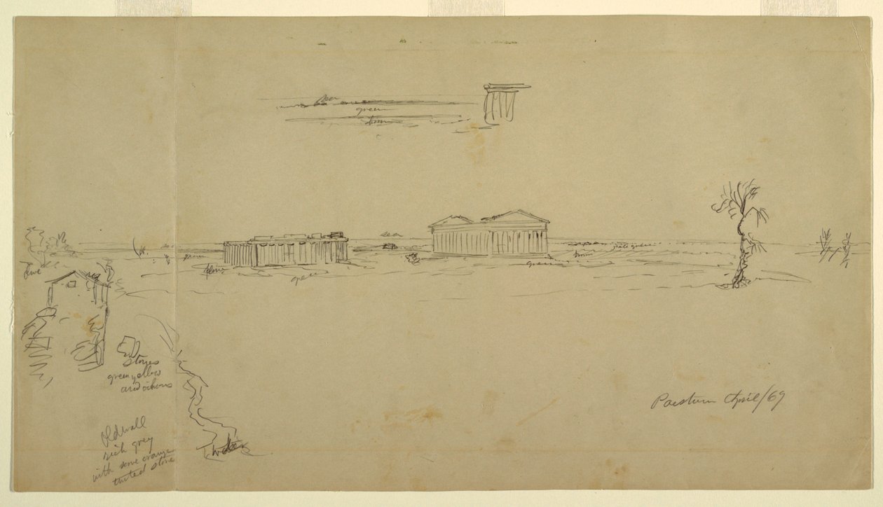 Vistas de la Basílica y el Templo de Neptuno, Paestum, Italia de Frederic Edwin Church