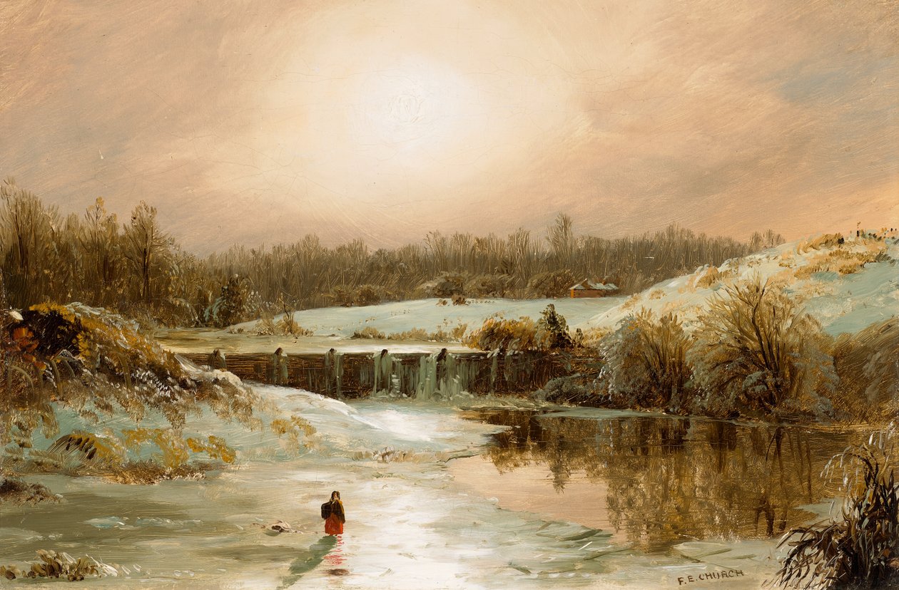 Escena invernal en Hartford, c.1846-1847 (óleo sobre lienzo) de Frederic Edwin Church