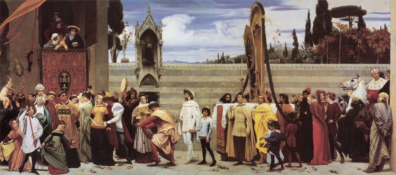 La célebre Virgen de Cimabue procesiona por las calles de Florencia". de Frederic Leighton