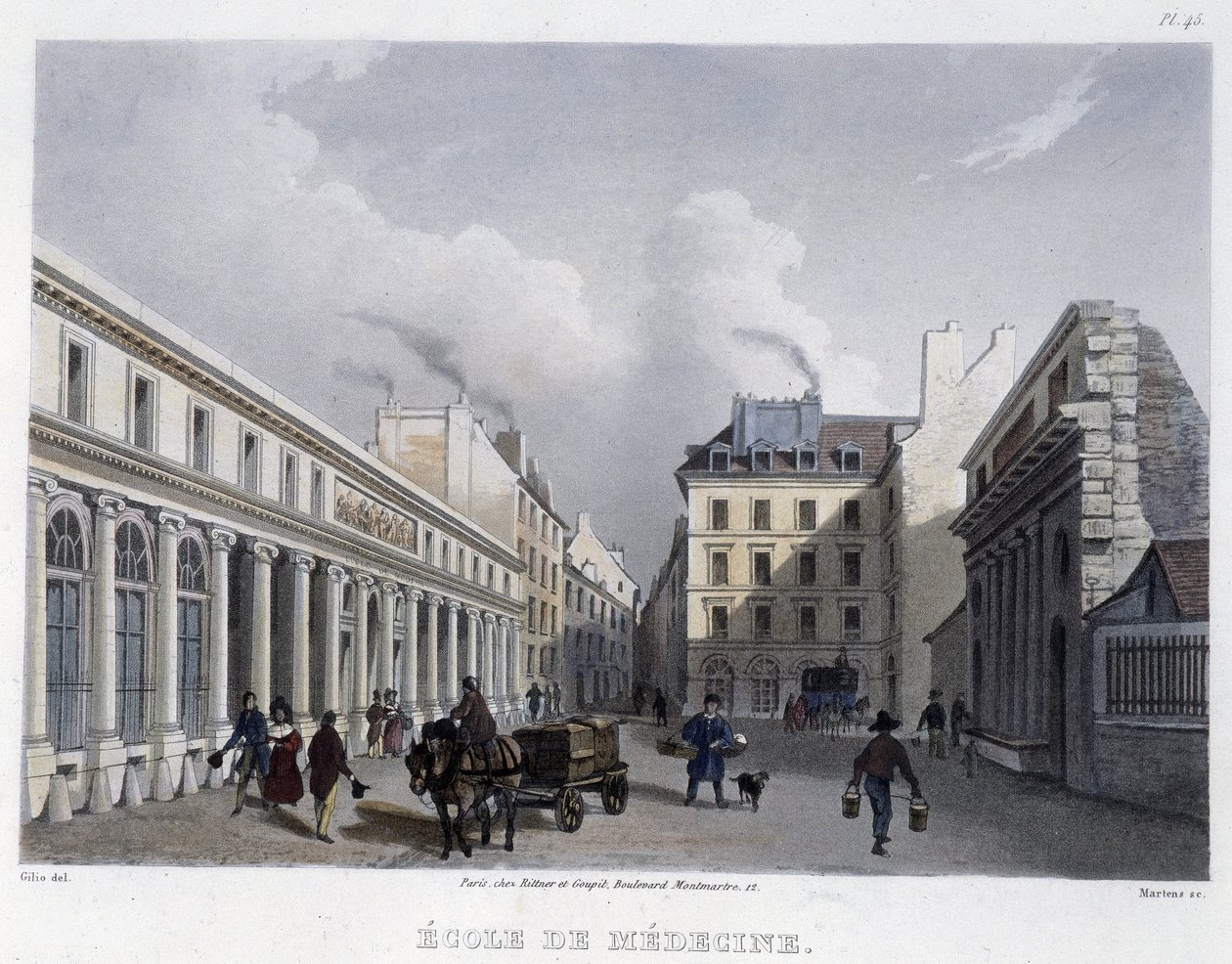 Escuela de Medicina - en "París en 1832" por Martens de Frederic Martens