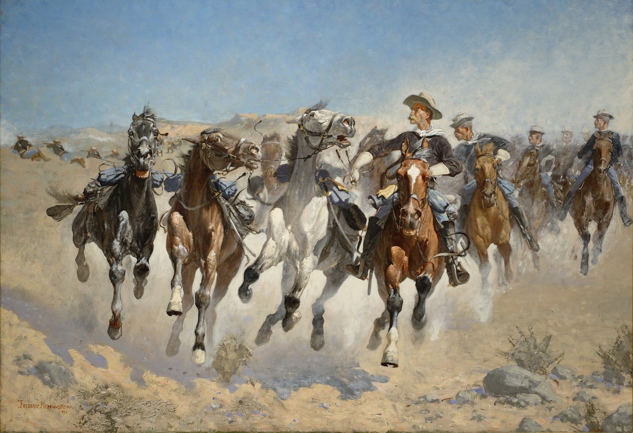 Desmontado: Los Cuartos Jinetes Moviendo los Caballos Guiados, 1890 de Frederic Remington