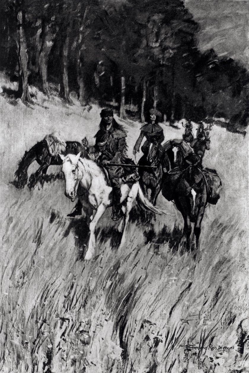 Primeros pioneros en Blue Ridge, grabado por F. H. Wellington, de 