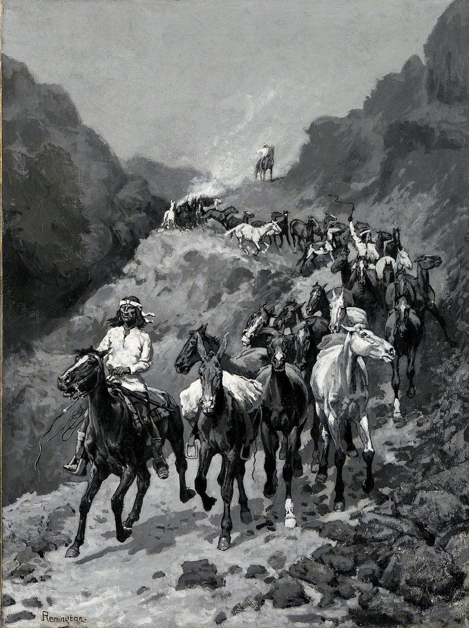 Geronimo y su Banda Regresando de una Incursión a México de Frederic Remington