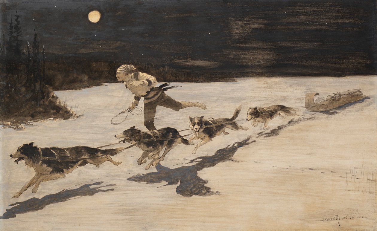 Perros "Huskie" en la autopista helada (Talking Musquash) de Frederic Remington