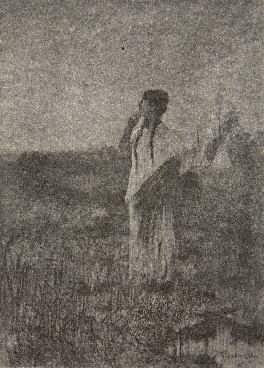 Como un fantasma que se va al amanecer, vio a una doncella caminando, de La canción de Hiawatha de Henry Wadsworth Longfellow, pub. por George G. Harrap y Compañía Ltd., 1911 de Frederic Remington