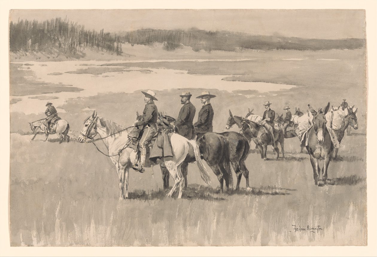 En las cabeceras - Burgess encuentra un vado de Frederic Remington