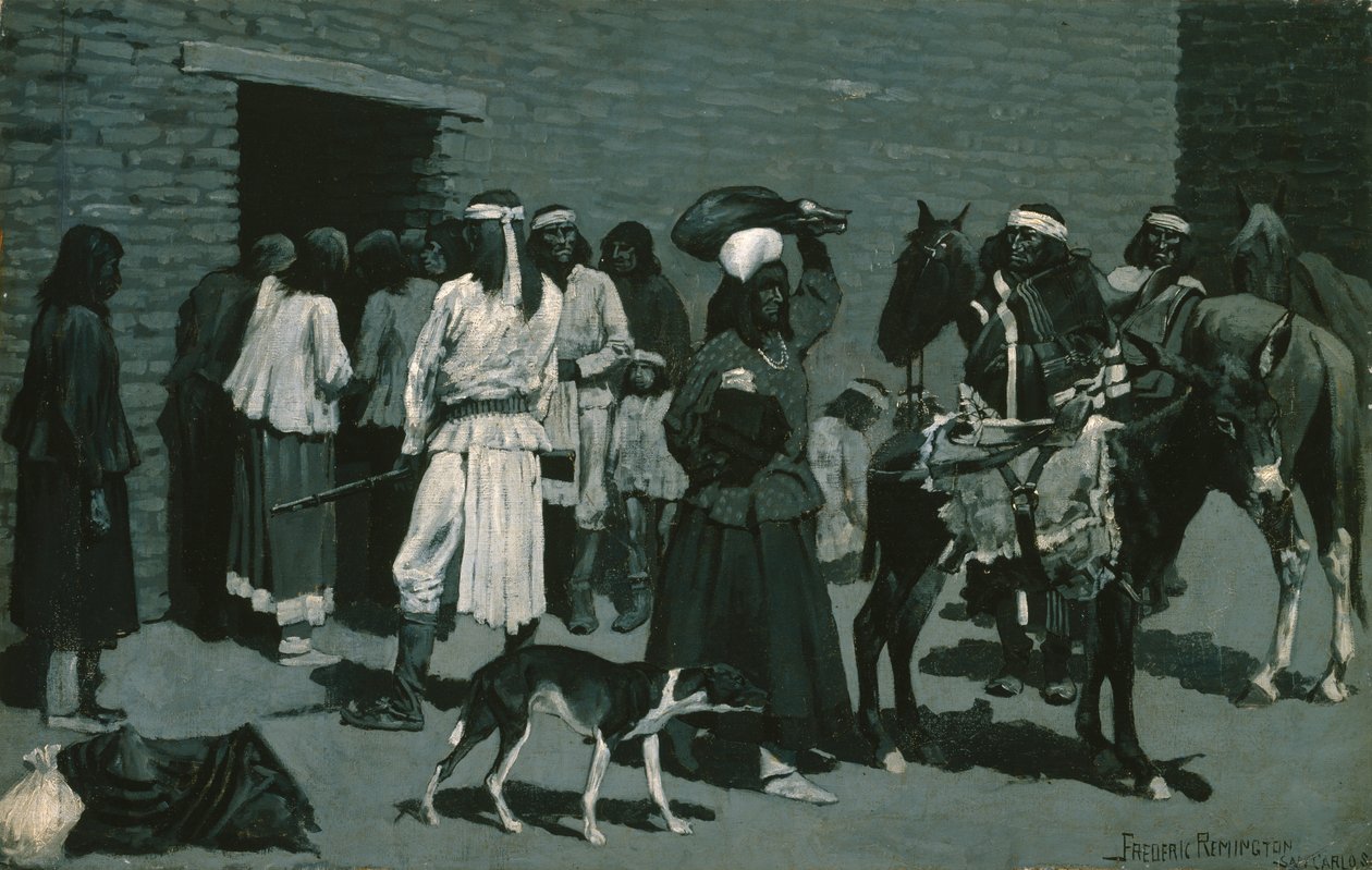 Aldea india Pueblo (Distribución de carne en la Agencia de San Carlos) c.1889 de Frederic Remington