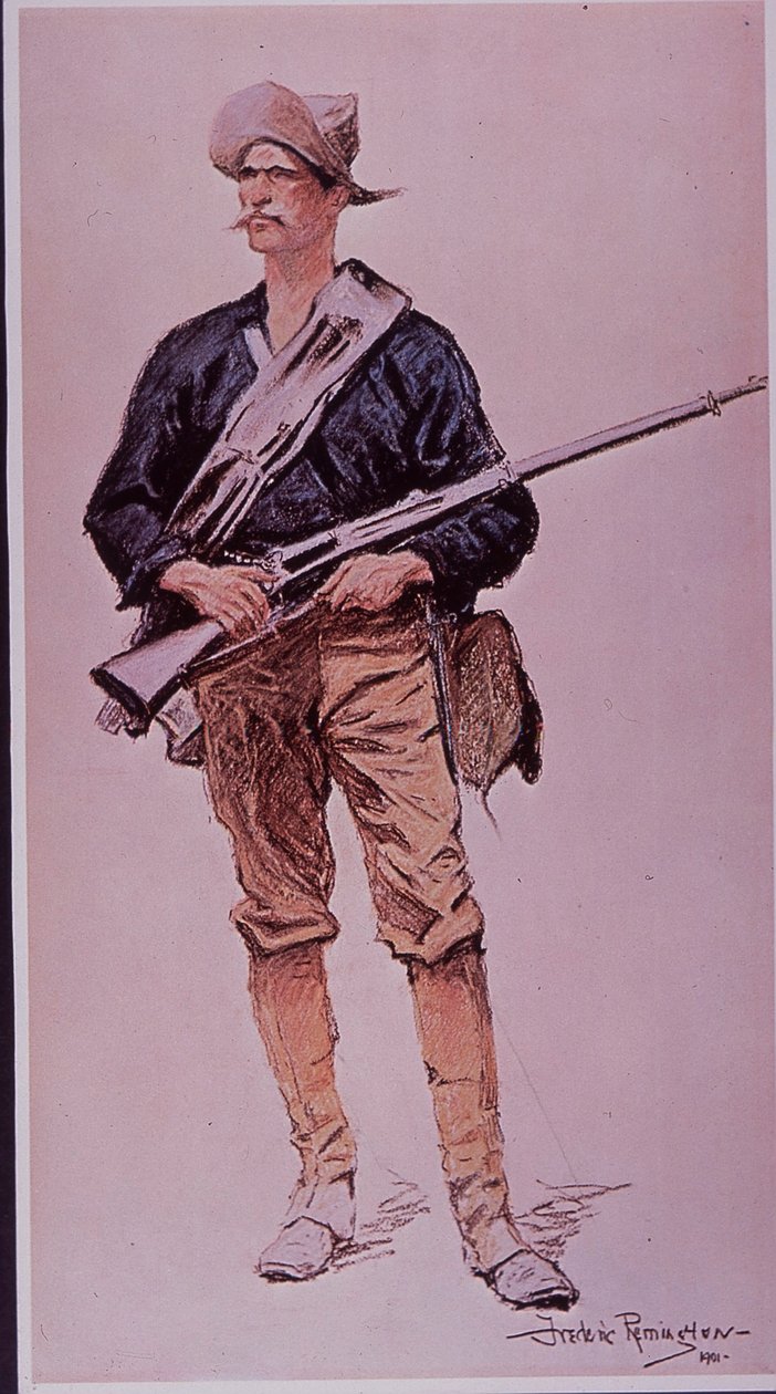 Guerra Hispanoamericana 1898, infante de marina estadounidense armado con rifle de cargador Krag-Jorgensen de Frederic Remington