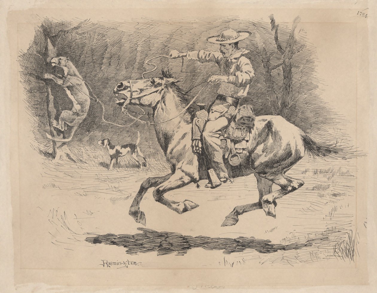 Espoleando a su caballo en persecución de Frederic Remington