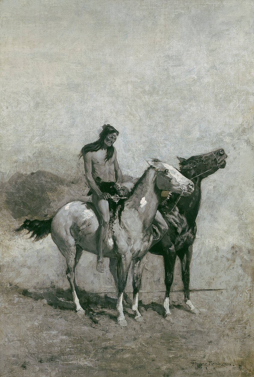 El tragafuegos lanzó a su víctima sobre su pony, c.1900 de Frederic Remington