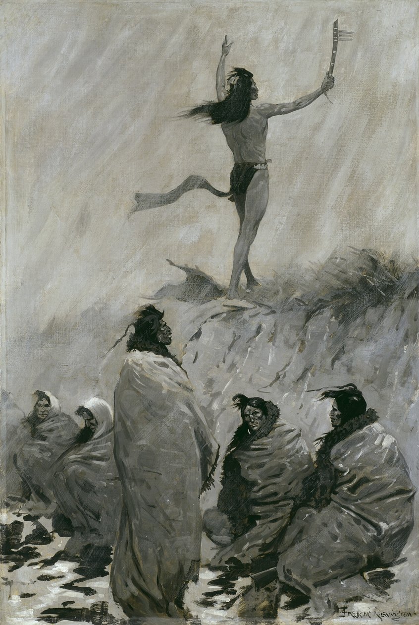 El Tragafuegos Levantó Sus Brazos al Pájaro del Trueno, c.1900 de Frederic Remington