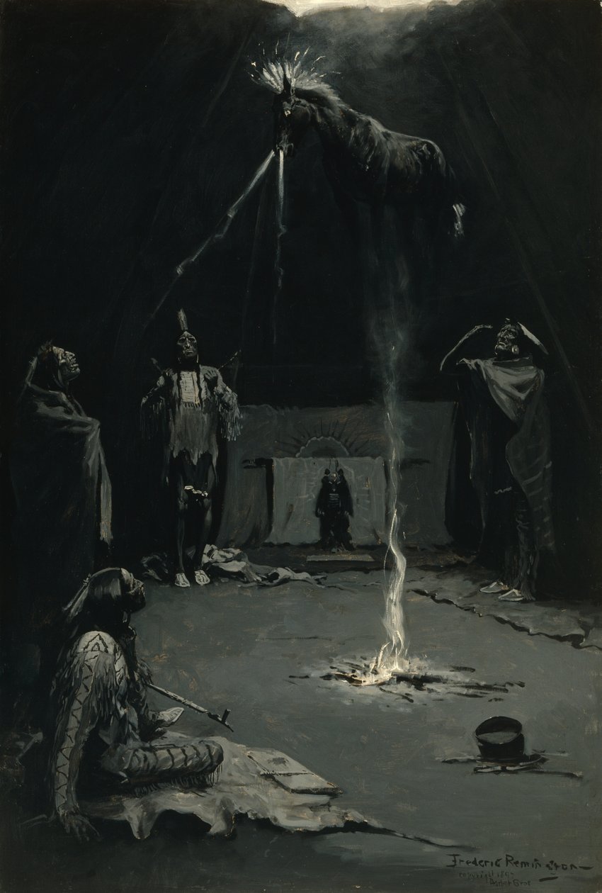 La partida del caballo de medicina (Dios del fuego indio) 1897 de Frederic Remington