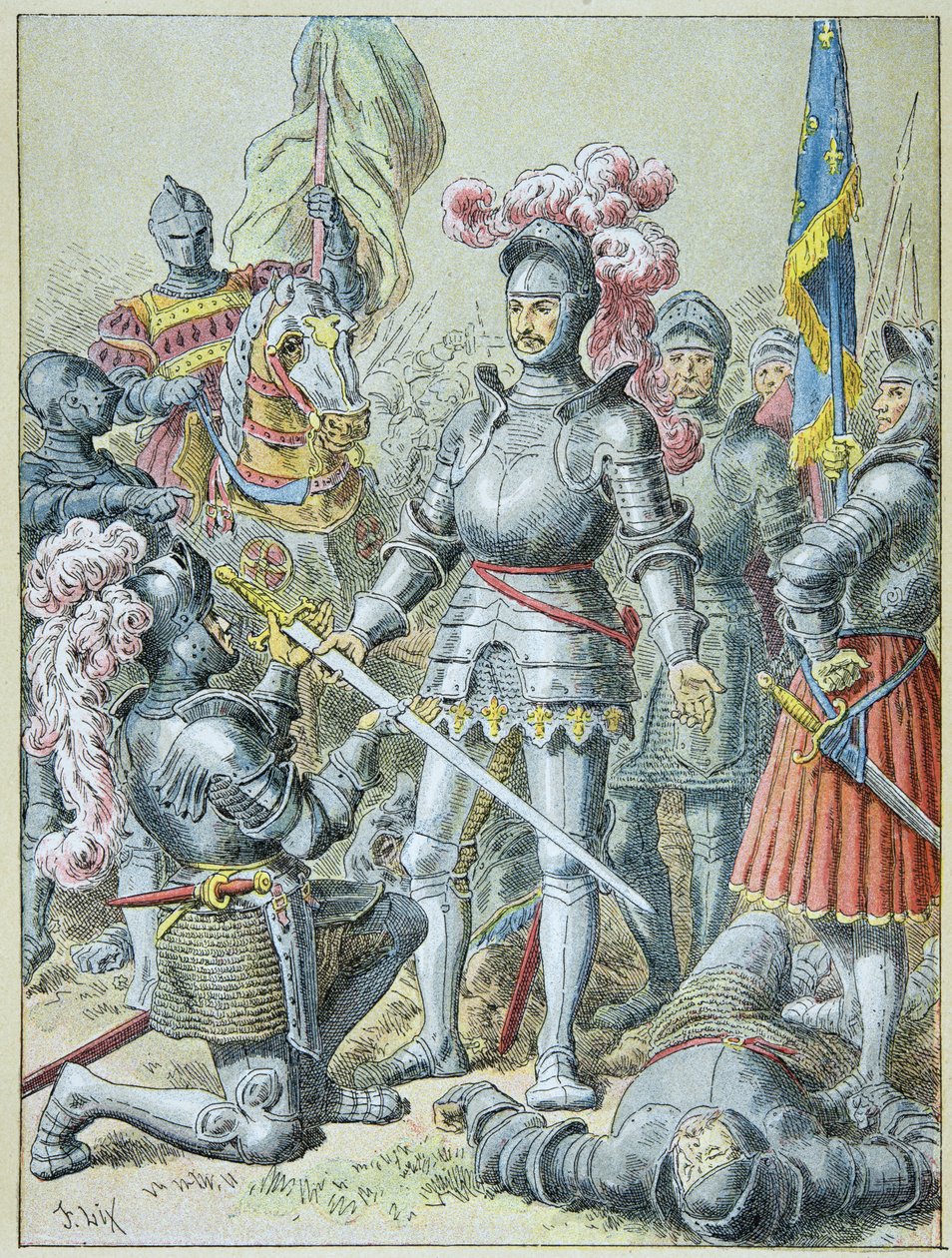 Batalla de Pavía: Francisco I, derrotado, entregó su espada al caballero Carlos de Lannoy en 1525 de Frederic Theodore Lix